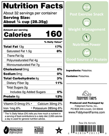 Fiddyment Farms 2 Lb. Raw Pistachio Kernels