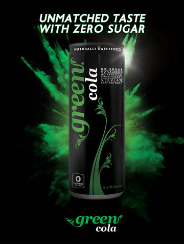 Green Cola Sugar Free Carbonated Soda, 100% Stevia, 12 Fl Oz - Pack of 12, Zero Calories, 100% Cola Taste