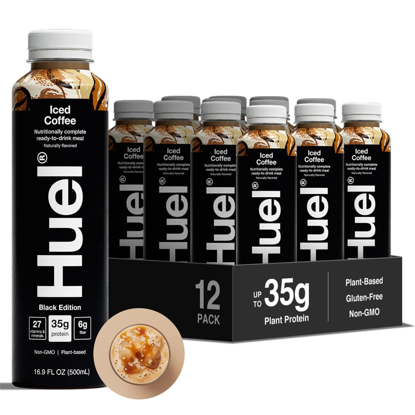 Huel Ready-to-Drink Iced Coffee Meal Replacement Shake, 35g Protein, Vegan, Gluten Free, 16.9 Fl Oz, 12 Pack