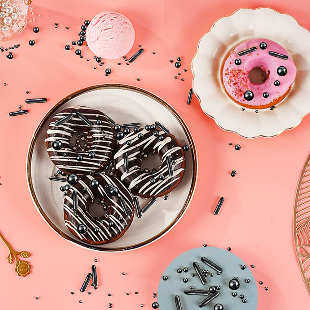 Kasvan Black Mix Sugar Sprinkles - Edible Candy Pearls With 4-Claw Sprinkle Pen,118G/4.16 Oz, Gift Box Pack, Baking Cake Decorations, Ice Cream Toppings And Cookie Decorating (Black)