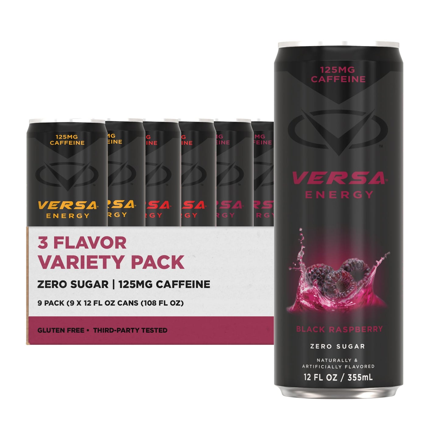 Versa Energy By Pescience Sugar Free Energy Drink 125Mg Energy Blend Perfectly Carbonated Variety Pack 3 Flavors Case Of 9