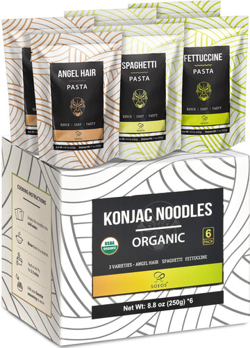Soeos Konjac Noodles, Organic Shirataki Noodle, Low Calorie, Keto And Paleo Friendly, 3 Variety Noodles, 52.8 Ounce (Pack Of 6)