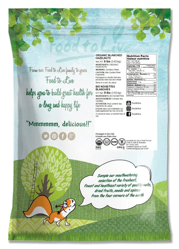 Food To Live - Organic Raw Blanched Hazelnuts, 8 Pounds - Non-Gmo Filberts, No Skin, Unsalted, Unroasted, Vegan, Bulk Nuts. Good
