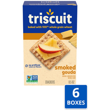 Triscuit Whole Grain Wheat ers, Smoked Gouda Flavor, 8.5 oz Pack of 6, Perfect for Lunch Snacks