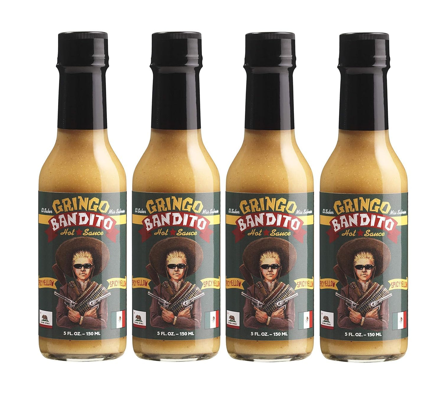Gringo Bandito Hot Sauce, Fiery Yellow, 5 Ounce (Pack Of 4)