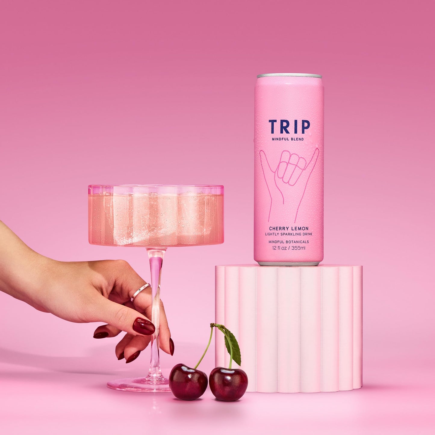 Trip Mindful Blend Lightly Sparkling Adaptogen Seltzer Mocktail w/ 120mg Magnesium Citrate with Ashwagandha Lions Mane & L Theanine No Added Sugar Vegan Cherry Lemon 12 Oz 12Pk