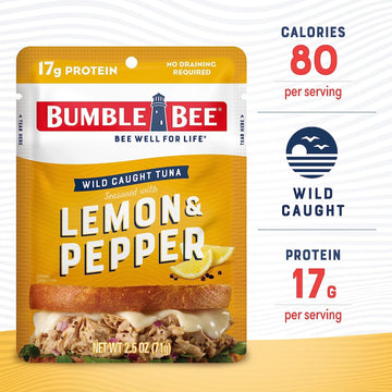 Bumble Bee Lemon & Pepper Seasoned Tuna, 2.5 Ounce Pouch (Pack of 4)