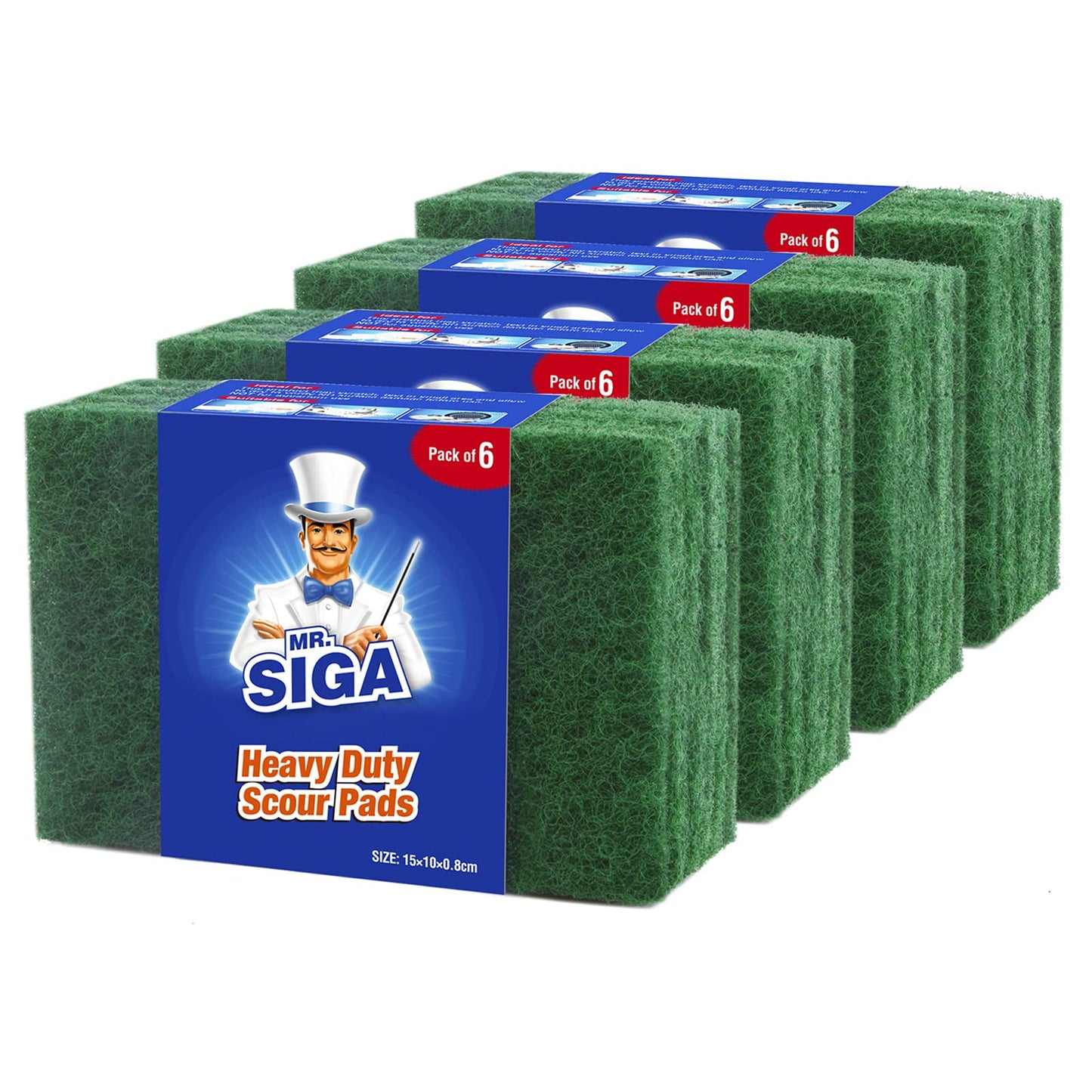 Mr.Siga Heavy Duty Scouring Pads, Household Scrubber For Kitchen, Sink, Dish, 24-Pack, 3.9 X 5.9 Inch (10 X 15 Cm), Green