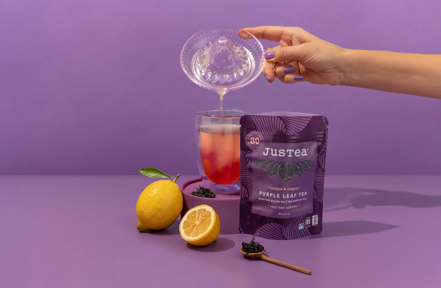 JusTea Loose Leaf Purple Tea | Low Caffeine | Fair Trade | Non-GMO | 2.1oz Refillable Pouch