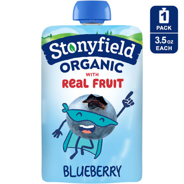 Stonyfield Organic Kids Blueberry Lowfat Yogurt, 3.5 oz. Pouch, Single Serve - Includes Live Active Cultures
