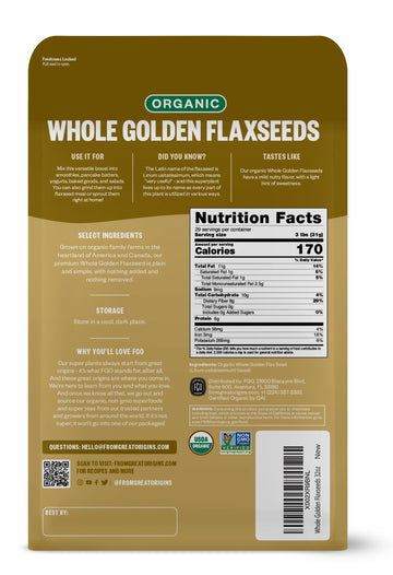 FGO Organic Whole Golden Flax Seeds, Sproutable, Grown in USA, 2 Pound (Pack of 1)