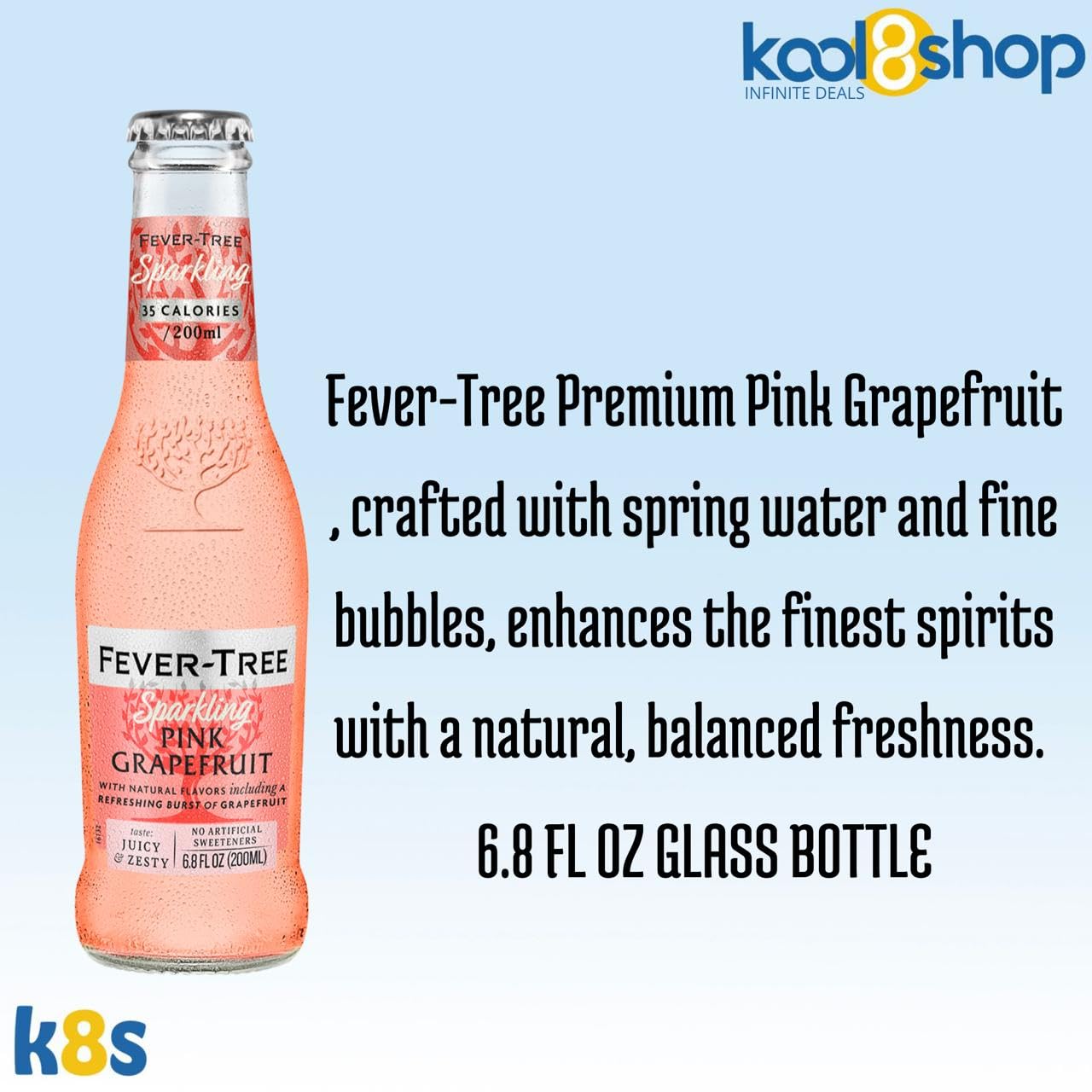 Fever-Tree Pink G fruit Mixer, 6.8 fl oz Glass Bottles, 12 Pack with 20 Plastic Stirrer Sticks