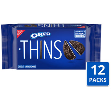 Oreo Thins Chocolate Sandwich Cookies, 12 Packs, 9.21 oz Each, Brown, Perfect for Snacking