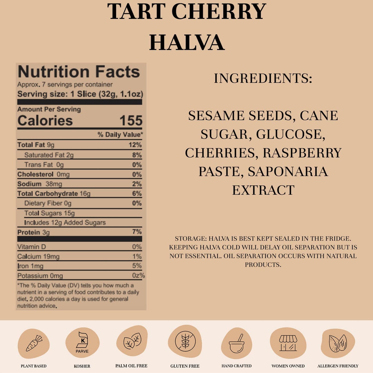 Seed + Mill - Halva - Tart Cherry - Vegan, Kosher, Gluten Free - Enjoy This Soft, Fudgelike Candy Made from Sesame Paste, Pops o