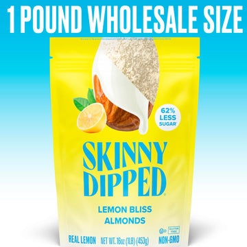 SkinnyDipped Lemon Bliss Almonds, Healthy Snack, Plant Protein, Gluten Free, 1lb Bulk Bag