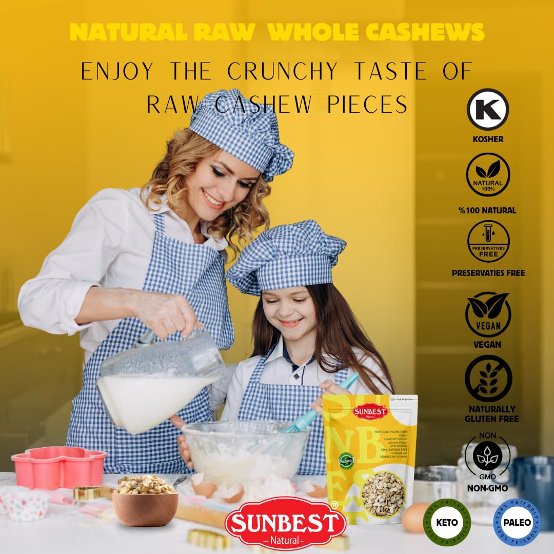 SUNBEST NATURAL Raw Cashew Pieces, Unroasted & Unsalted, 5 Lbs Bulk Resealable Bag, Non-GMO Vegan Snack