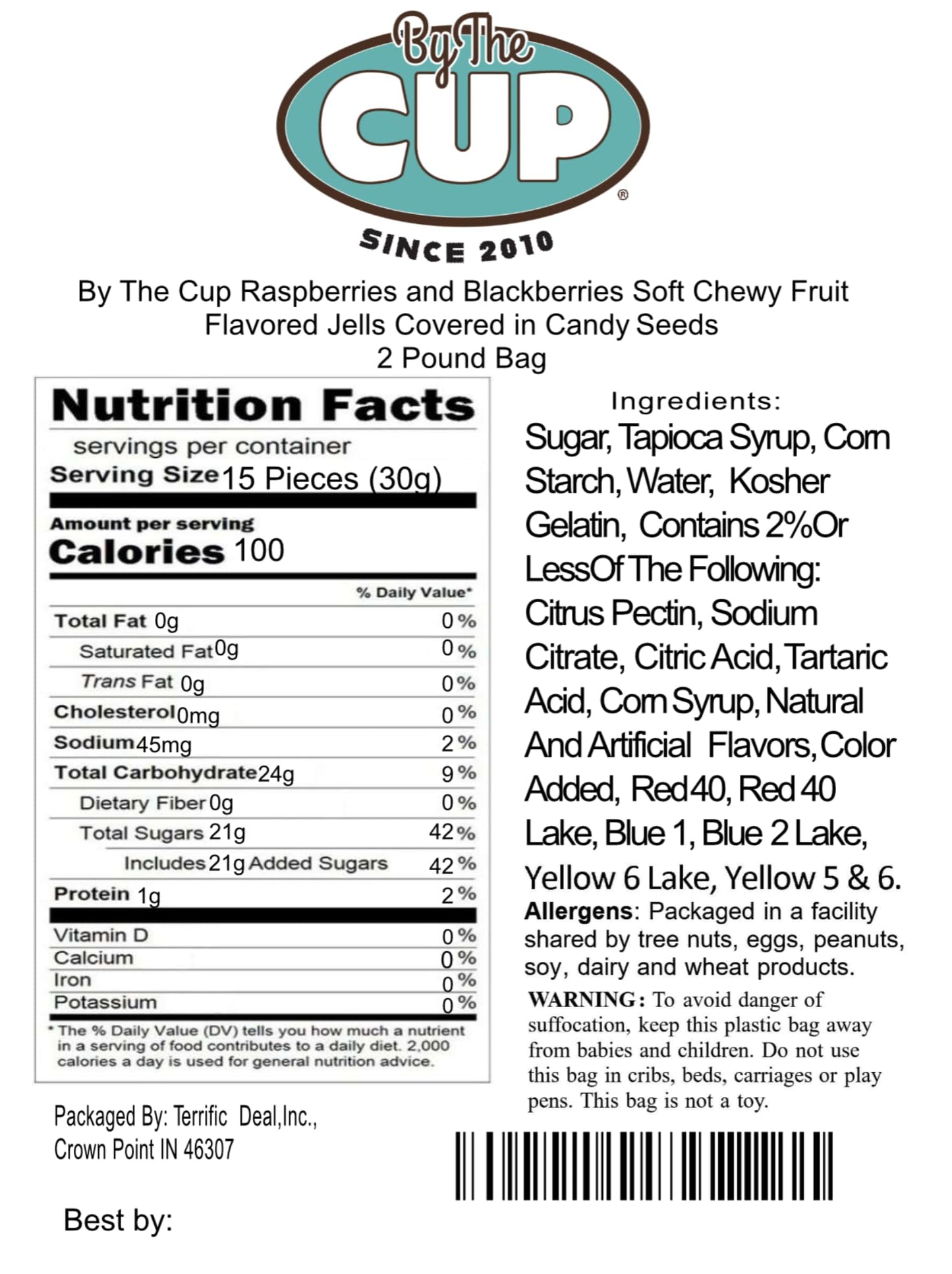 By The Cup Raspberries And Blackberries Soft Chewy Fruit Flavored Jells Covered In Candy Seeds, 2 Lb Bulk Bag