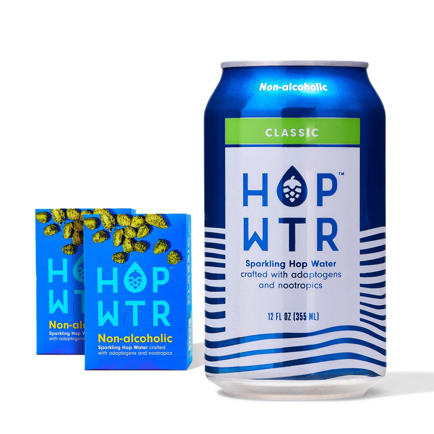 Hop Wtr Sparkling Hop Water Classic 12 Pack Sugar Free Low Carb Non Beverage-Style Drinks Na Malt Drink Adaptogen Drink No Calories Adaptogens & Nootropics For Added Benefits 12 Oz Cans
