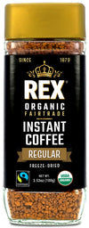 Rex Organic Fairtrade Freeze-Dried Instant Coffee - Medium Roast Arabica, 3.53 oz Glass Jar - USDA Organic & Fairtrade Certified