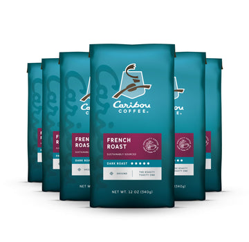 Caribou Coffee, Dark Roast Ground Coffee - French Roast 72 Ounces (6 Bags Of 12 Ounces)