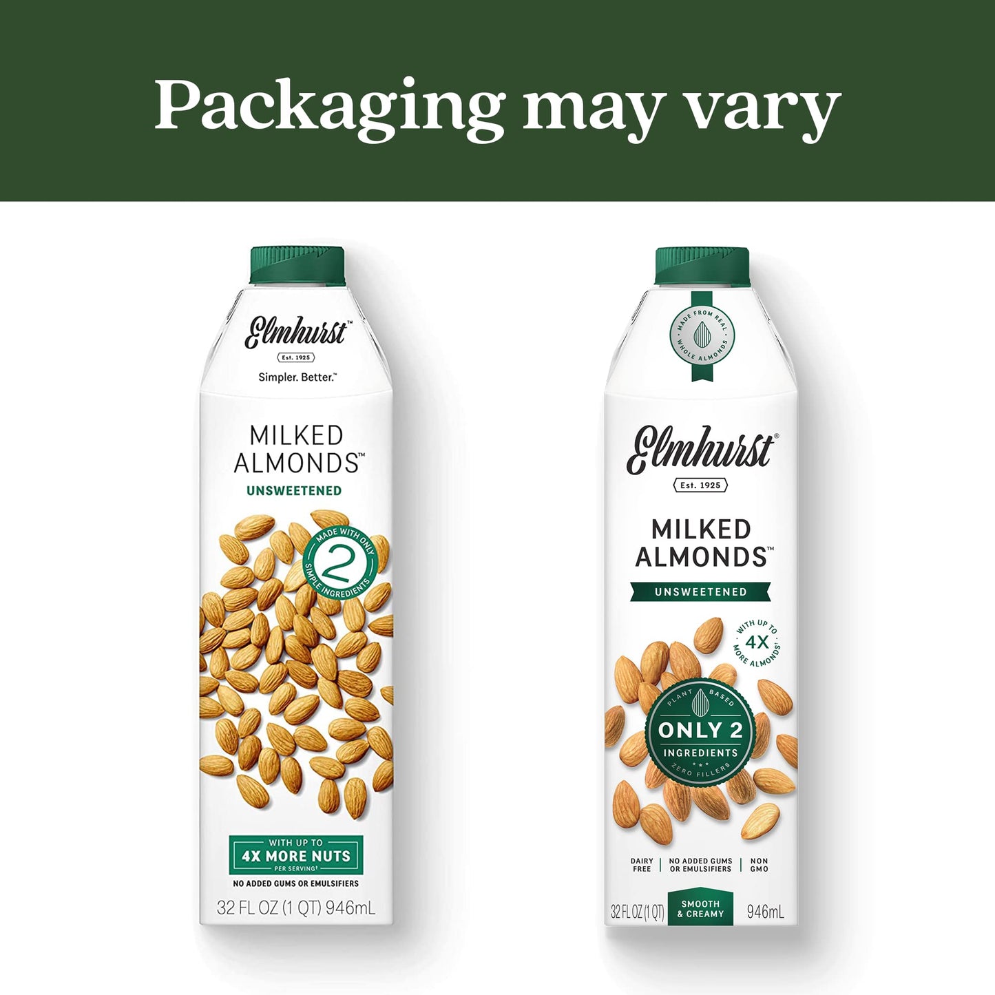Elmhurst 1925 Sweetened Oat Milk - 32 Ounce (Pack of 6) Dairy-Free, Vegan, Kosher, Gluten-Free, Shelf Stable Plant Based Milk Ma