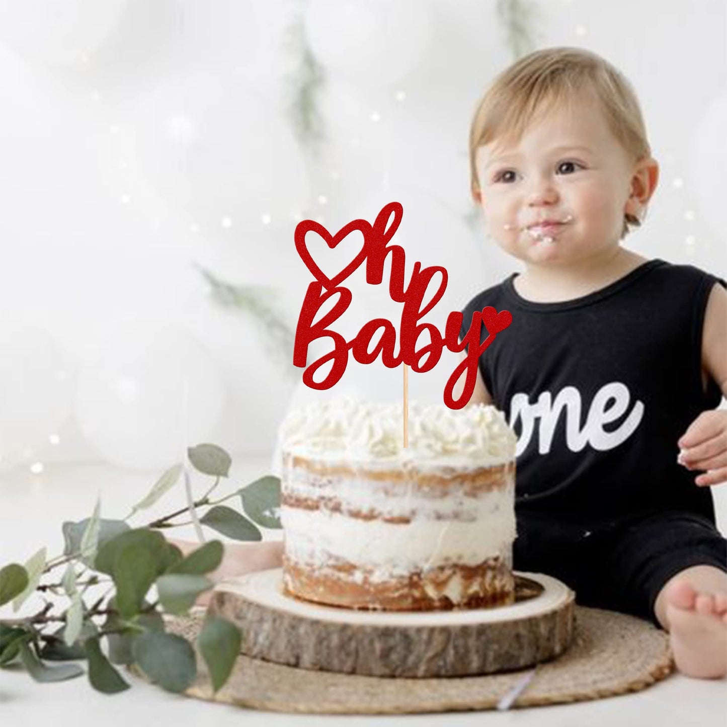 Rssta i Valentines Day Cake Topper, Glitter Paper Oh Baby Design, Red, Ideal for Baby Showers & Kids Birthday Parties