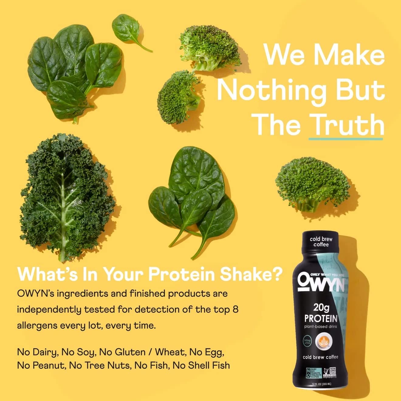 OWYN Protein Shake Variety Pack, Vanilla, Cold Brew Coffee, Cookies and Creamless Flavored Protein Shakes, 20g Protein, 4g Sugar