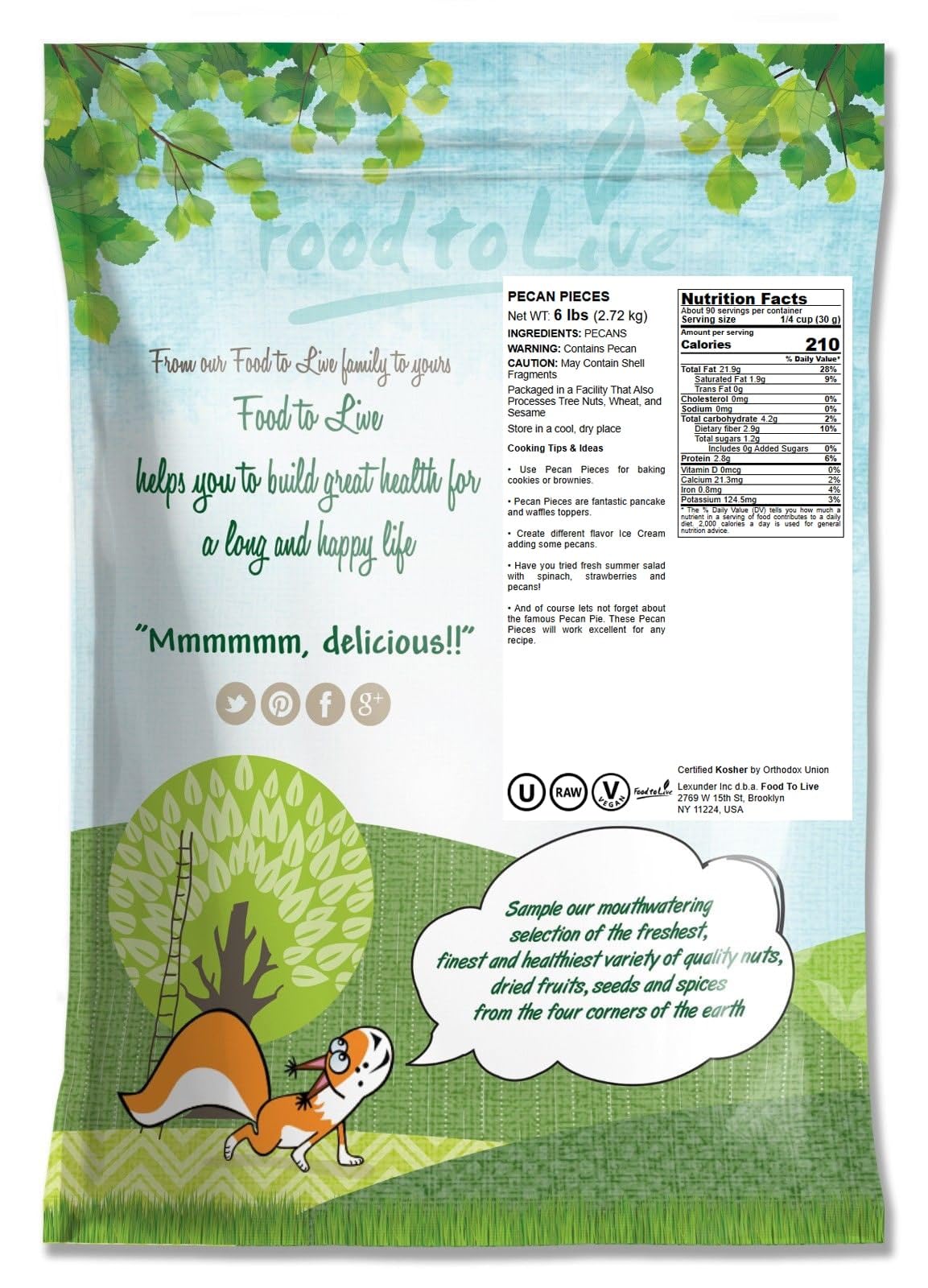 Food To Live Pecan Pieces, 6 Pounds - Chopped Raw Pecan Nuts, Unsalted, Unroasted, Shelled, Kosher, Vegan, Sirtfood, Bulk. Good