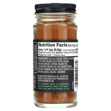 Frontier Co-Op Organic Blackened Seafood Seasoning, 2.8 Ounce Bottle, Savory Blend For Fish, Seafood, Sauces, Chowders