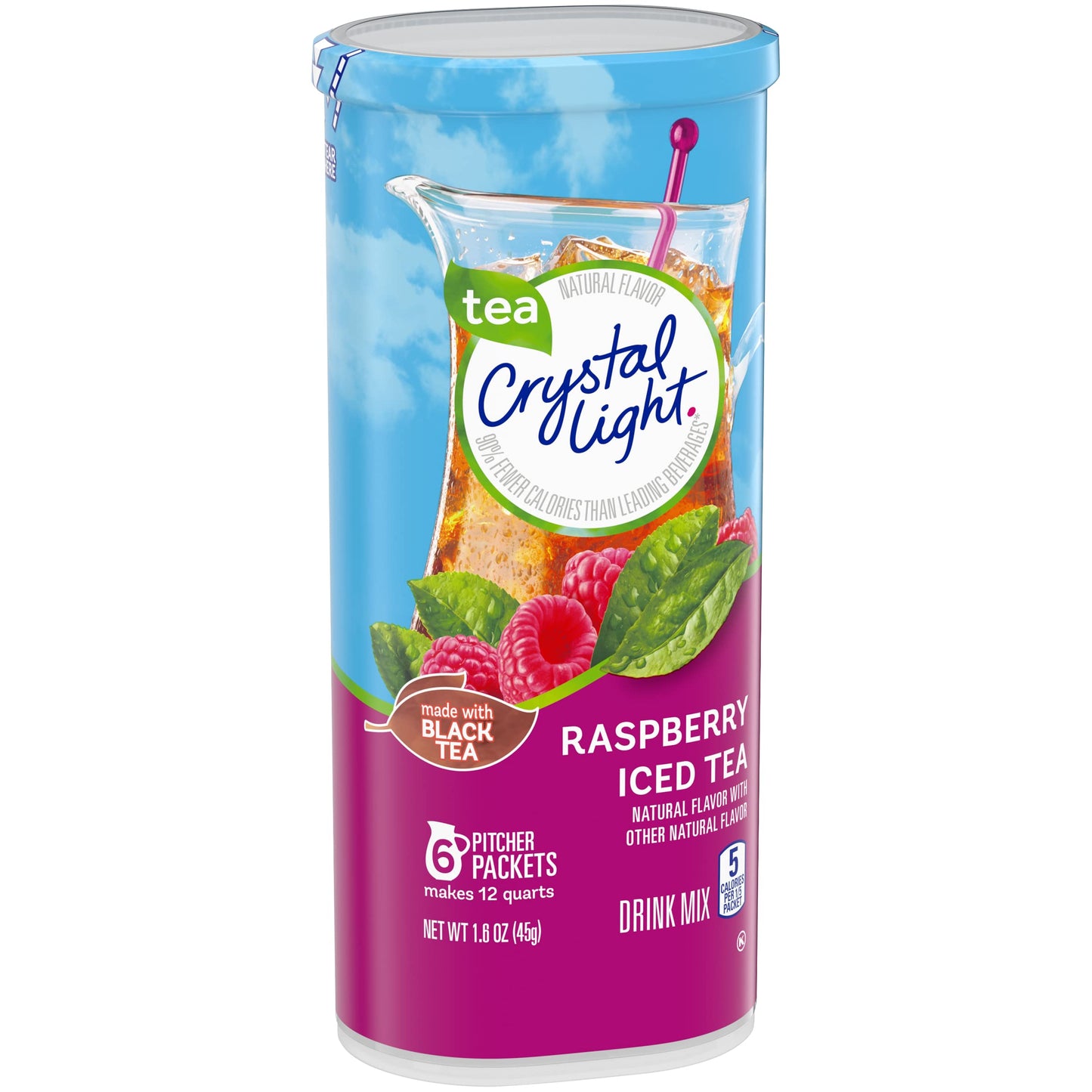 Crystal Light Raspberry Iced Tea, 12-Quart 1.6-Ounce Canister (Pack Of 8)