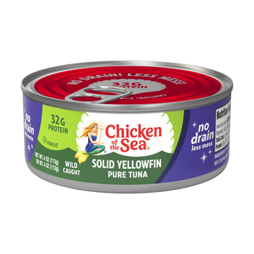 Chicken Of The Sea Solid Yellowfin Pure Tuna, 4 Oz. Cans (Pack Of 24), Wild Caught Canned Tuna, No Drain