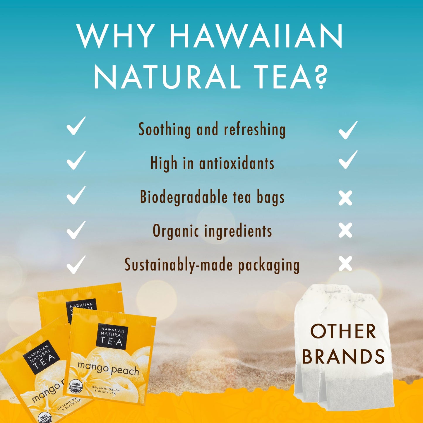 HAWAIIAN NATURAL T·E·A Mango Peach Organic Tea - Tropical Green & Black Blend - 120 Tea Bags - 20 Count (Pack of 6)