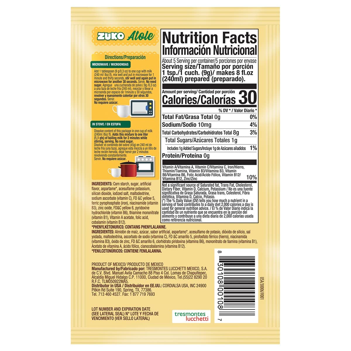 Zuko Atole Vanilla Instant Corn Starch Mix | Fortified with Vitamins | Just Add Hot Water | Microwaveable In Only 2 Minutes | 1.