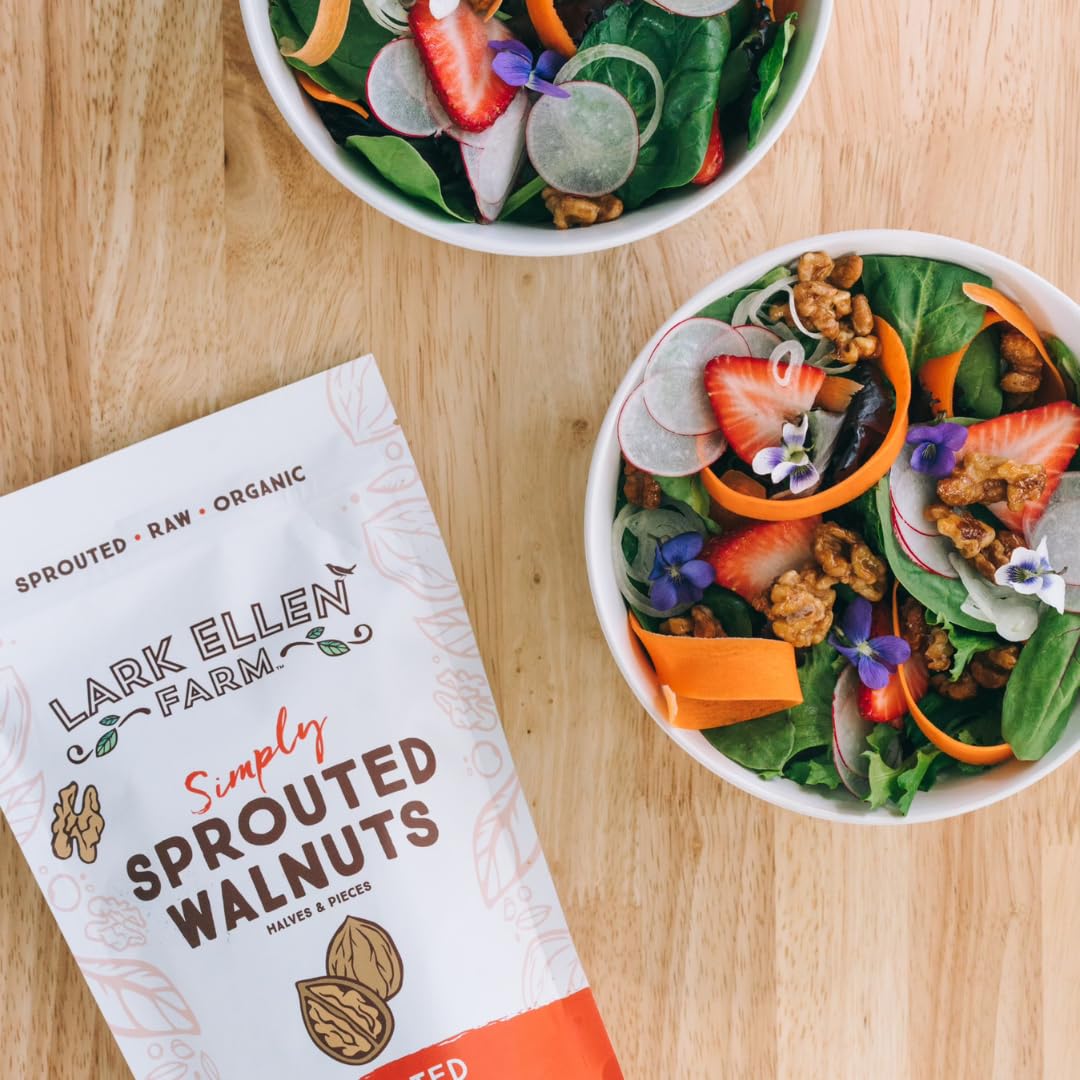 Lark Ellen Farm Unsalted Walnuts, Raw Sprouted Healthy Snack, Keto, Certified Usda Organic, Gluten-Free, Vegan, Individual Whole Nuts (10 Oz, 6 Pack)