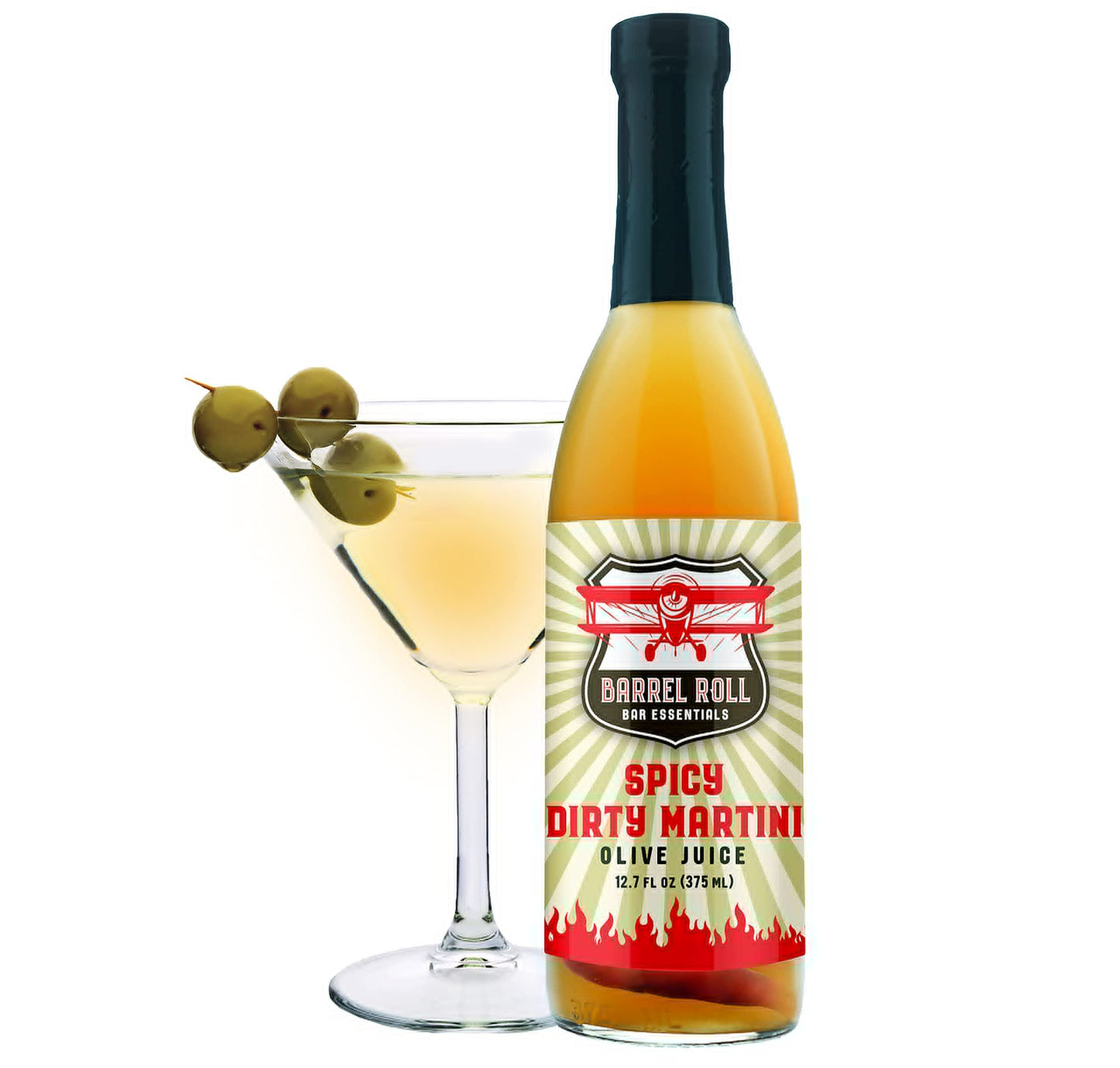 Barrel Roll Mixed Flavor Mixers - Spicy Dirty Beverage-Style Mix W/Piri Piri Peppers - Spicy Olive Brine - Usa Small Batch Drink Mix - Spicy Olive Juice - 12.7 Oz Spicy Beverage-Style Juice - Flavor Blend Flavor Blend Flavor Blend Mixer