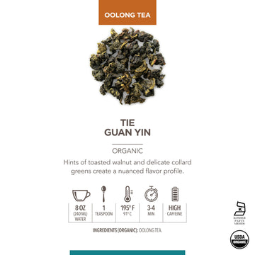 Teabloom Organic Tie Guan Yin Oolong Loose Leaf Tea, Rolled Leaves From High-Elevation Mountains, Usda Organic, Toasted Walnut A