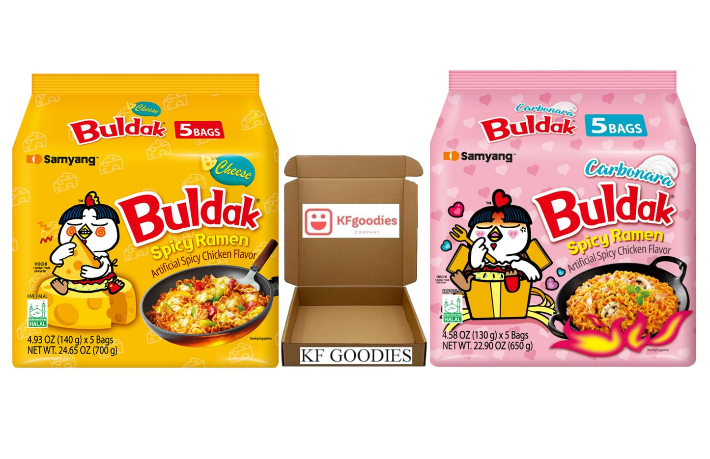 Samyang Buldak Hot Spicy Chicken Ramen Noodle Korean Stir-Fried Ramen (6, 1 Carbonara,1 Cream Carbonara, 2 Cheese, 2 Quattro Che