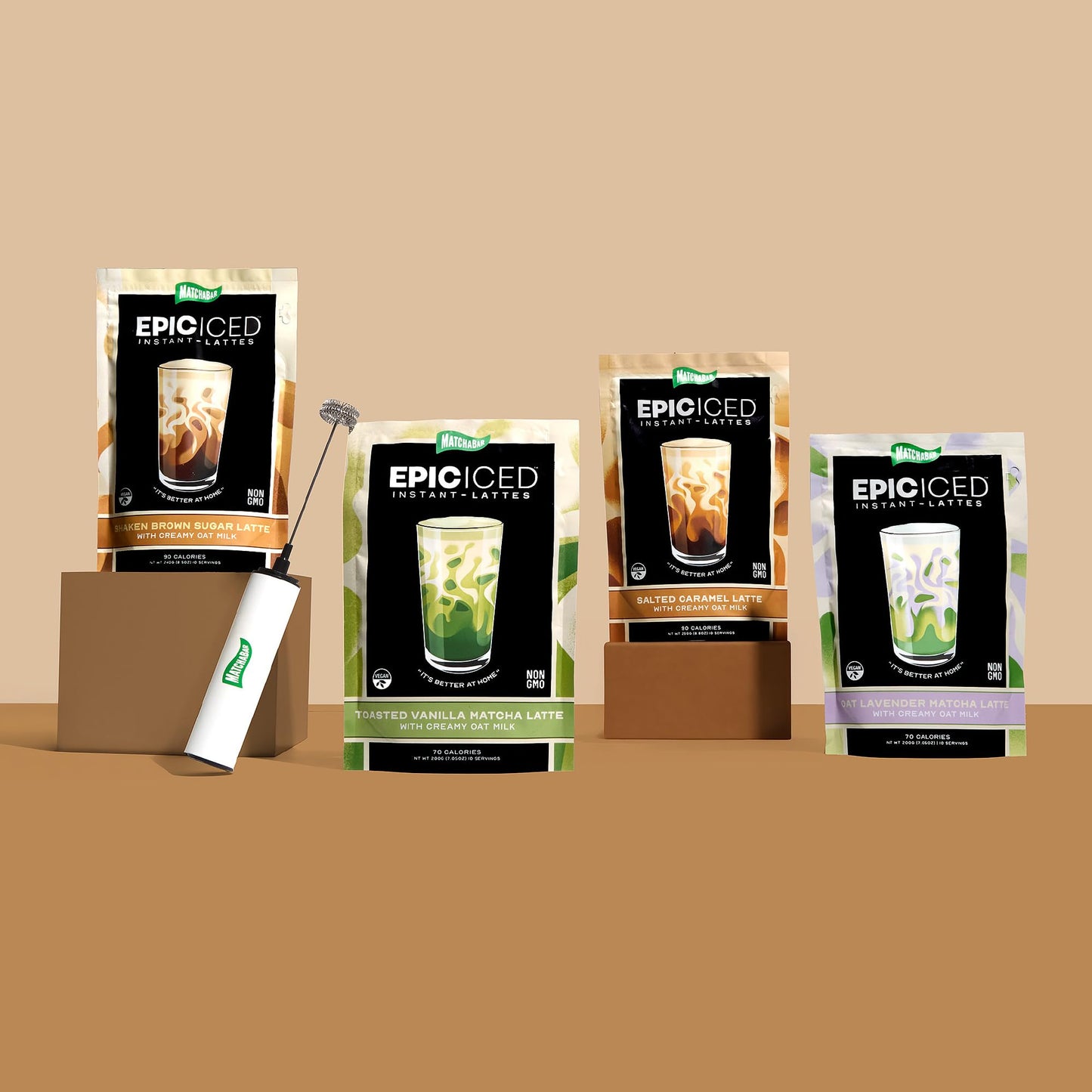 Matchabar Epic Iced Instant Latte Powder | Toasted Vanilla Matcha w/Oat Milk Base | Low Sugar, Non-Diary & Vegan Instant Iced Ma