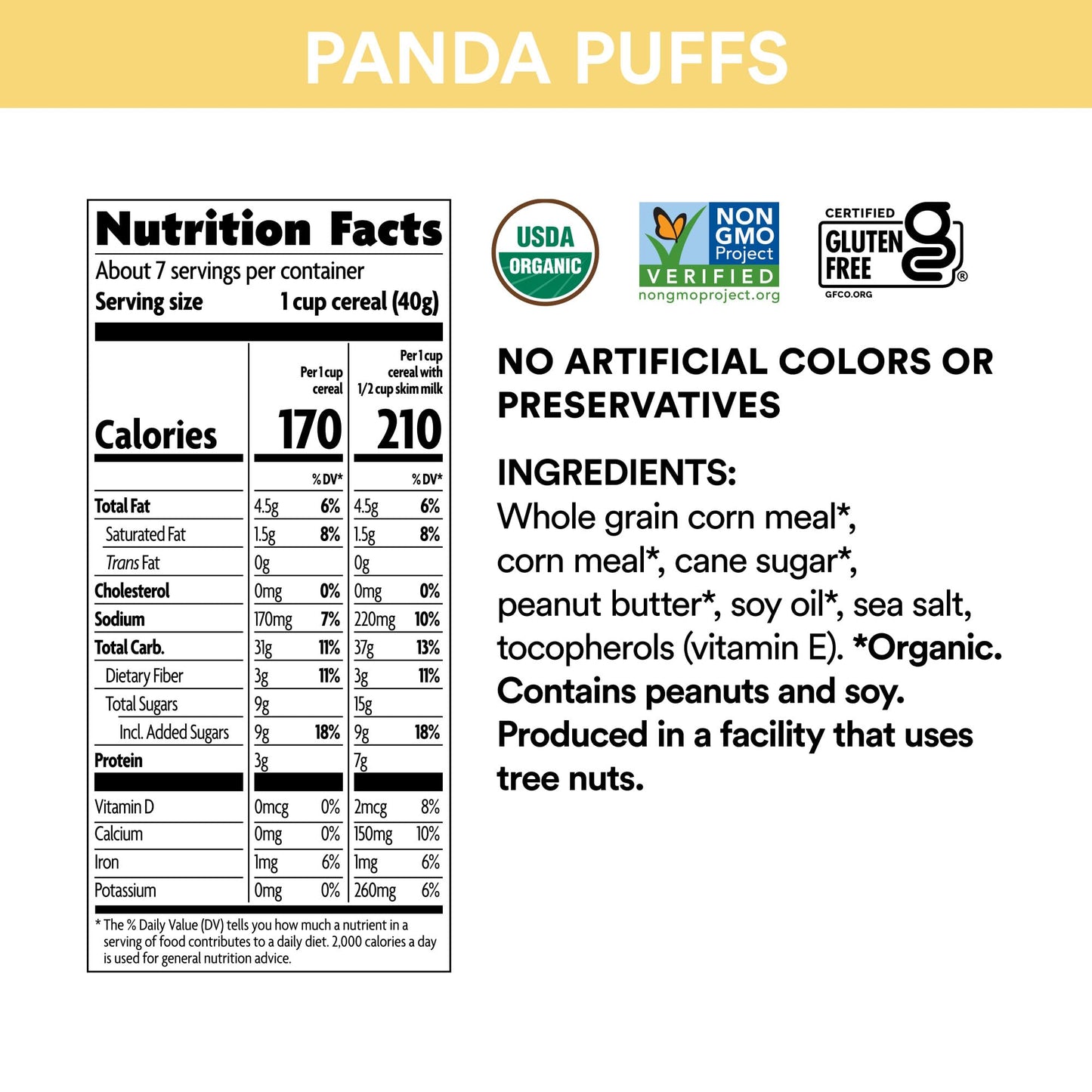 EnviroKidz Panda Puffs Organic Peanut Butter Cereal,10.6 Ounce,Gluten Free,Non-GMO,EnviroKidz by Natures Path