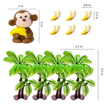 11 Pcs Monkey Cake Topper With Coconut Trees Banana Cake Decoration For Jungle Safari Animal Themed Birthday Baby Shower Party S