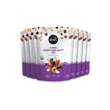 Elan Organic Sweet & Salty Mix, Non-GMO, Gluten-Free, Vegan, Kosher, Vegan Dark Chocolate, Dried Fruits (Raisins, Dates), Nuts (