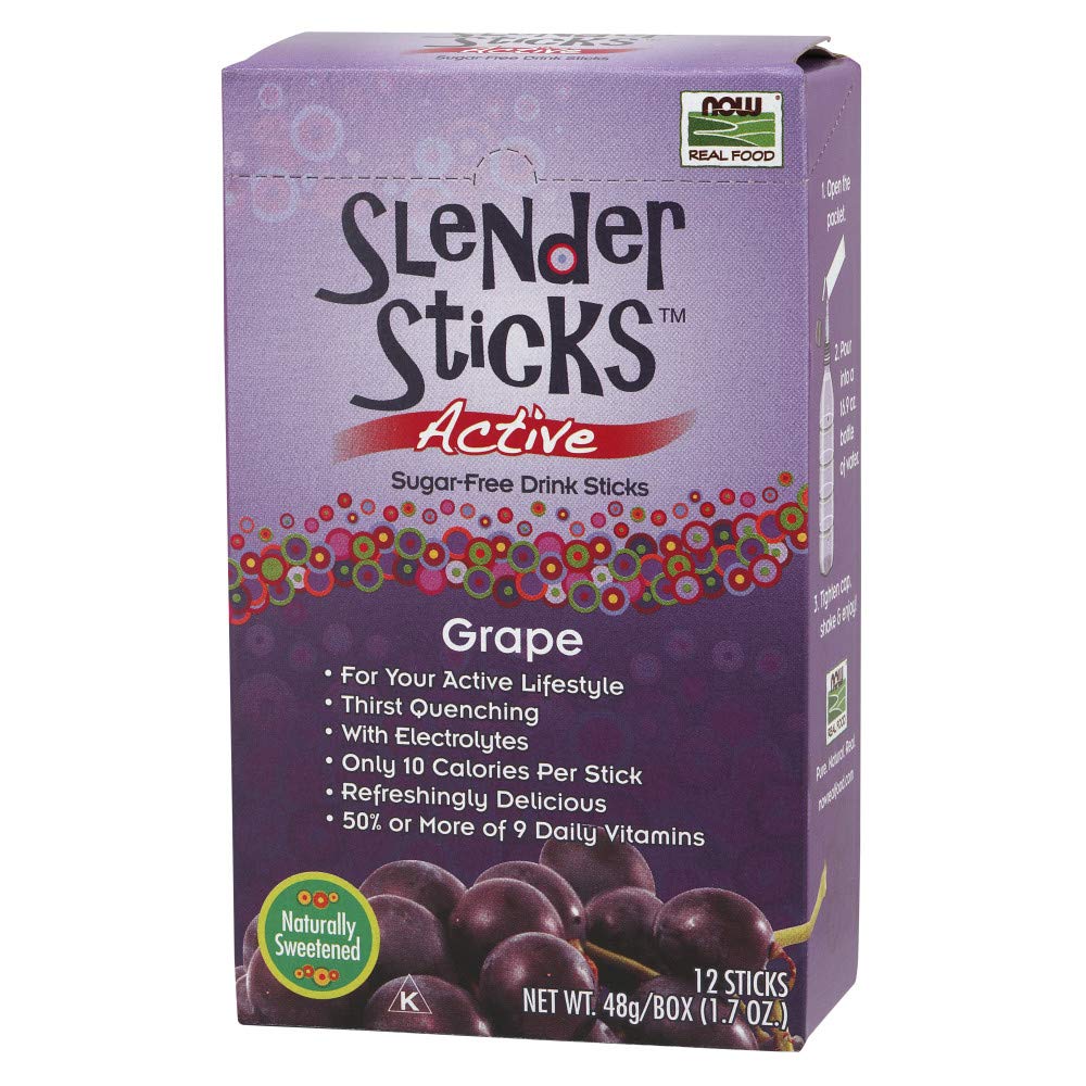 Now Foods, Slender Sticks, Grape Flavor, Sugar-Free Drink Sticks With Electrolytes For Your Active Lifestyle, 10 Calories/Stick,