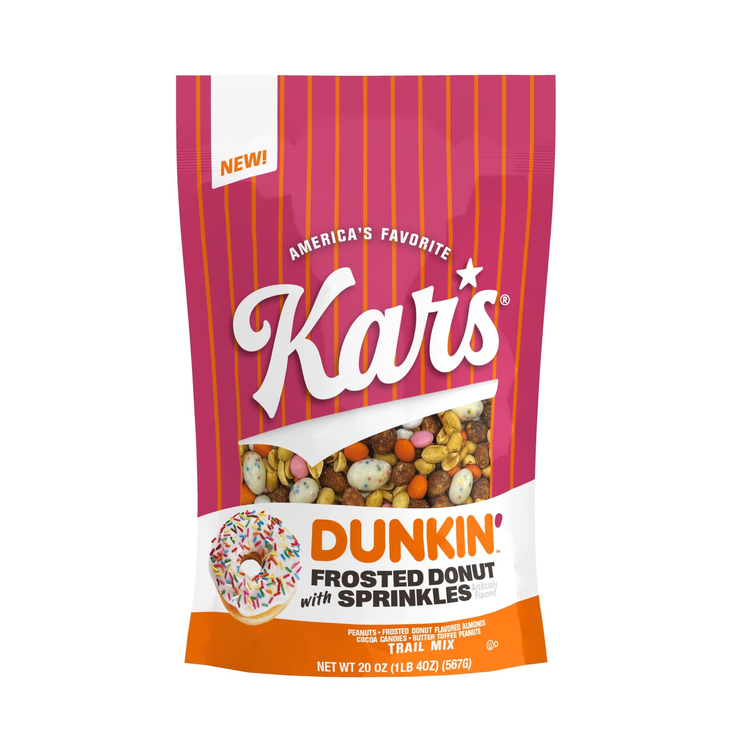 Kars Nuts Dunkin Frosted Donut with Sprinkles Mixed Nuts - Sweet Candy-Coated Nuts Mix, 20oz Resealable Pouch (Pack of 6) - Swee