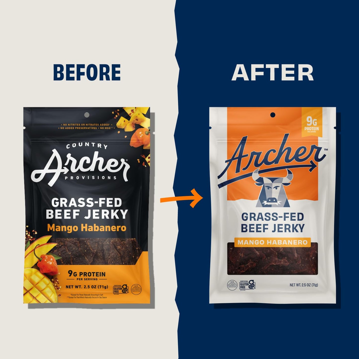 Country Archer Beef Jerky Snack Pack, Mango Habanero, 2.5 oz, Gluten Free, Paleo