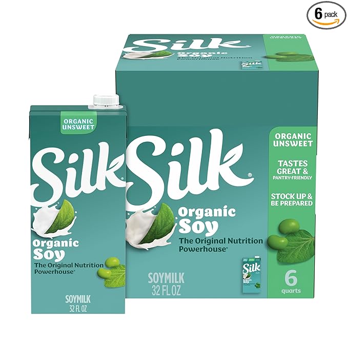 Silk Shelf-Stable Organic Soy Milk, Unsweetened, Dairy-Free, Vegan, Non-GMO Project Verified,32 Fl Oz(Pack of 6)
