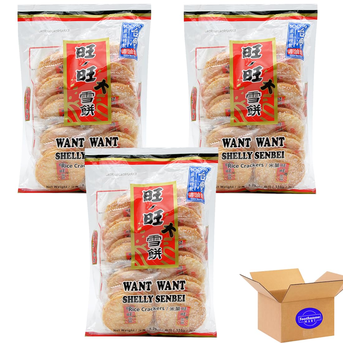 Shelly Shenbei Original Crispy Snowy Rice Cracker 5.29oz/150g pack of 3