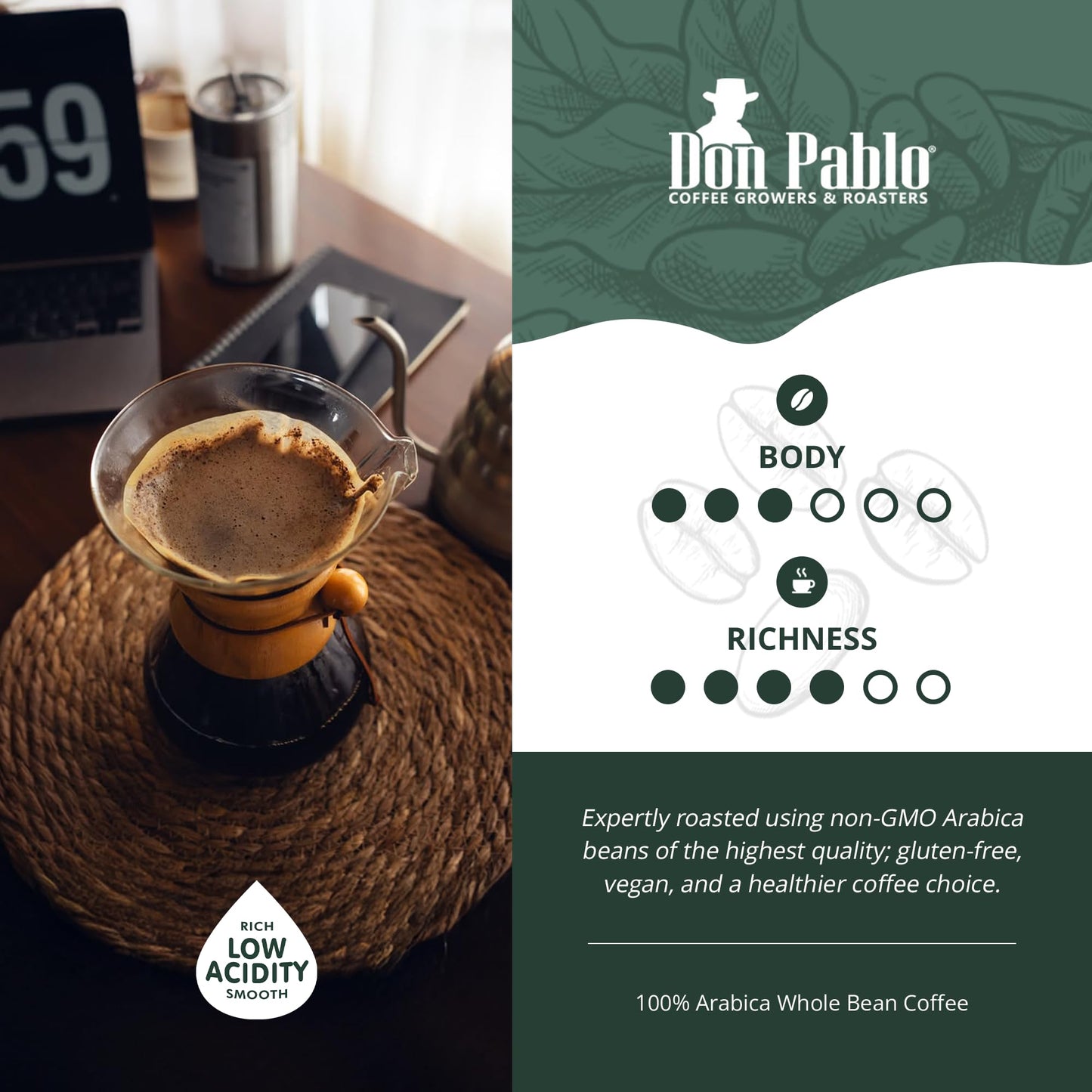 Cafe Don Pablo Colombian Decaf Coffee - Dark Roast, 100% Arabica Whole Bean, Swiss Water Process, 32 Ounce Bag