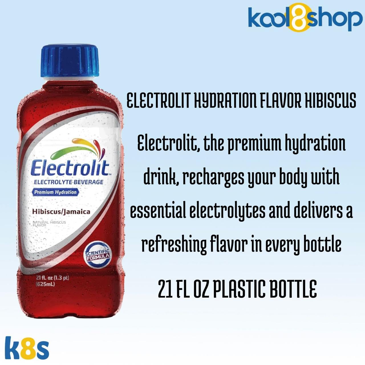 Electrolit Hibiscus-Jamaica Hydration Drink With Electrolytes 21 Fl Oz Plastic Bottles 9 Pack + 1 Microfiber Cooling Towel By Ko