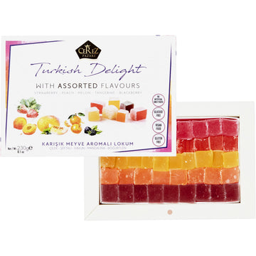 Cerez Pazari Turkish Delights Candy With Assorted Mix Flavours 8.1 Oz Vegan Fruit Snacks Gift Box | No Nuts Sweet Luxury Traditi