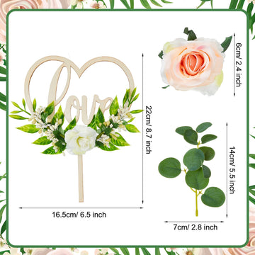 Juexica Wedding Cake Topper Set, Rustic Heart Shaped, 7x3, Wood, White/Champagne/Green, Includes 6 Pcs for Bridal Shower/Engagement